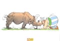 Dubbelzijdige prent - Obelix en neushoorn