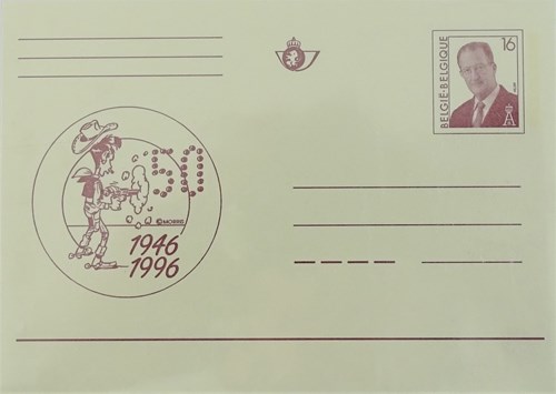 Briefkaart 50 jaar Lucky Luke
