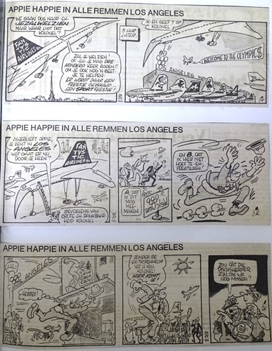 Appie Happie - krantenuitgaves  - Appie happie in alle remmen Los Angeles, Krantenknipsel, Eerste druk (1984) (Haagse Courant)