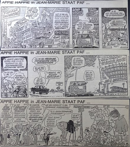 Appie Happie - krantenuitgaves  - Appie Happie in Jean-Marie staat paf, Krantenknipsel, Eerste druk (1986) (Haagse Courant)